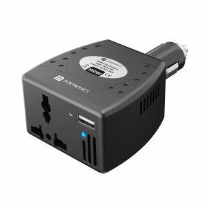 Portronics Car Power II Car Inverter Adapter for Laptop & Smartphone - Universal AC Socket (10 Amp)/ USB Output/ LED Indicator Light/ 220 Volts - Black