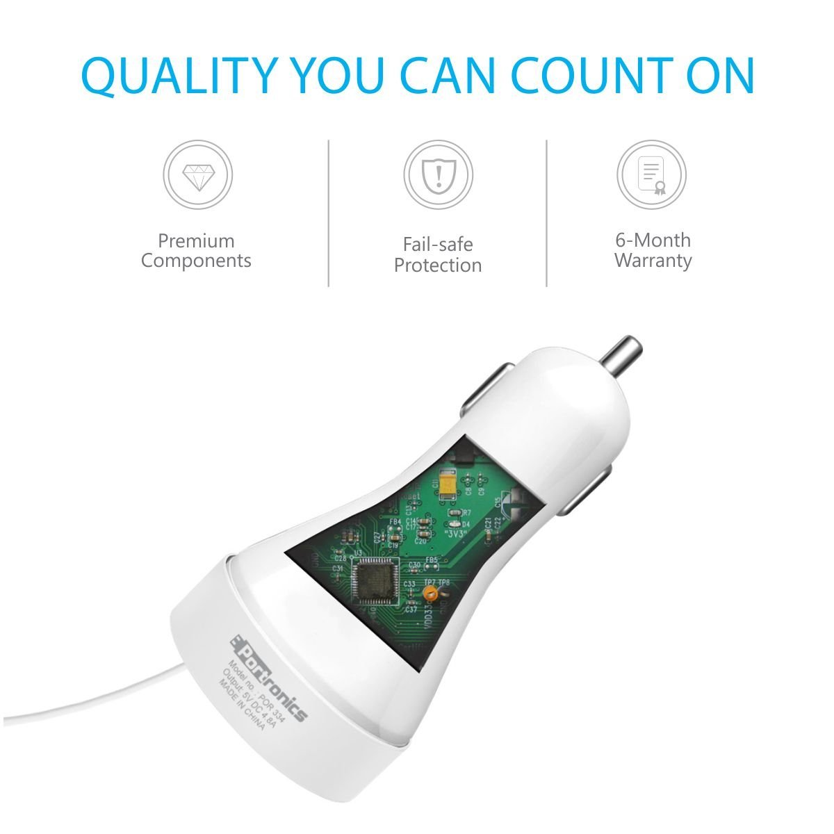 Portronics Car Power 2 Car Charger 3USB Ports with Micro USB Cable(White) - POR-334 - Image 5