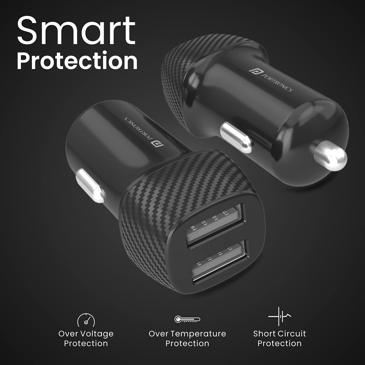 Portronics 12W Car Power 5 Car Charger with Type-C Cable/ Dual USB Output/ 12 Watts Total/ Adapter Compatible with Most Cars for iPhone and Android Smartphones - Image 5