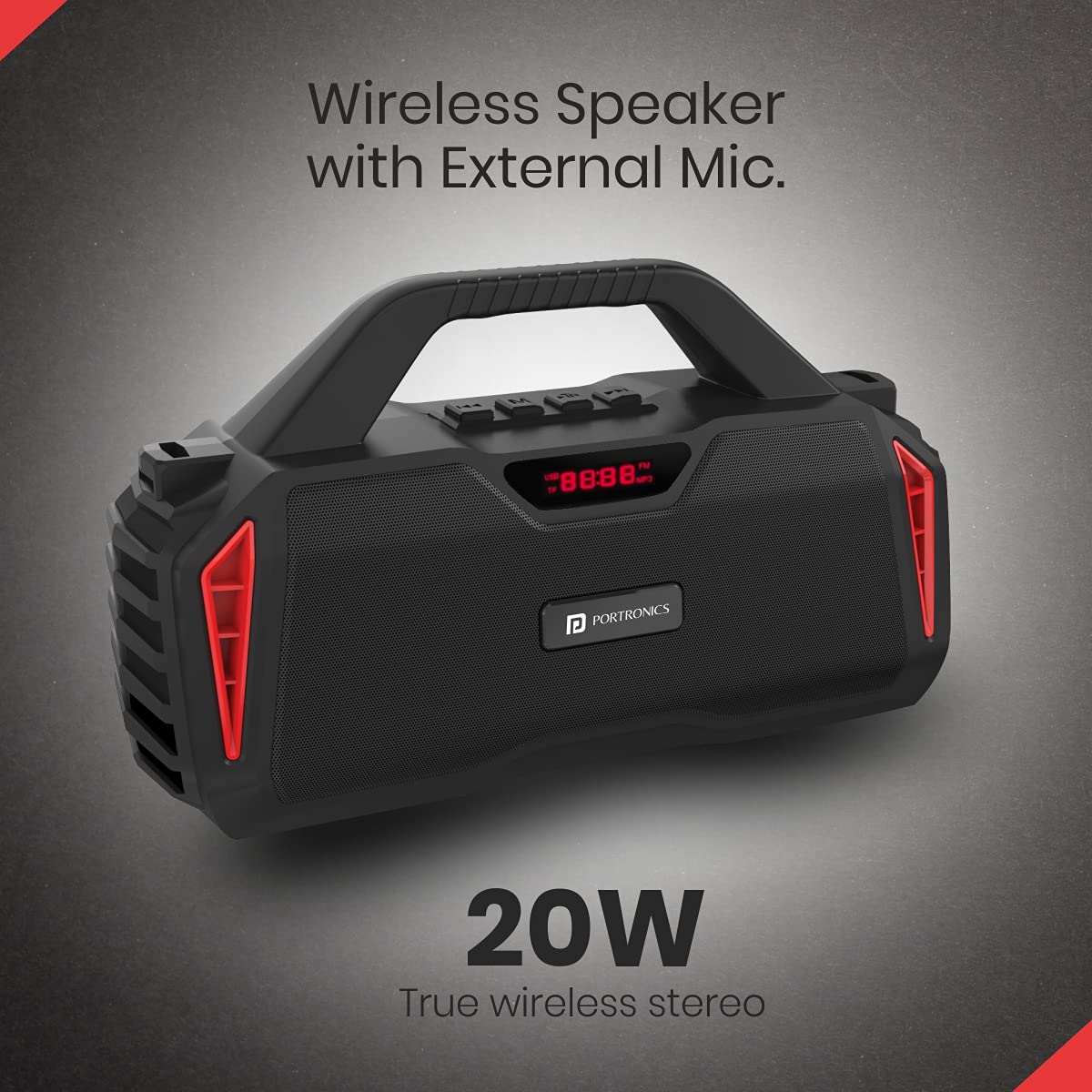 Portronics Chime 20W TWS Wireless Bluetooth Speaker with Wired Karaoke Mic/ Inbuit FM/ USB/ Aux-in/ Micro SD - Image 2