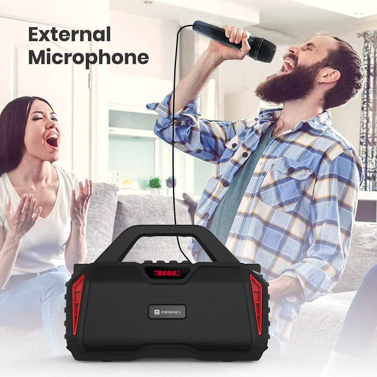 Portronics Chime 20W TWS Wireless Bluetooth Speaker with Wired Karaoke Mic/ Inbuit FM/ USB/ Aux-in/ Micro SD - Image 3