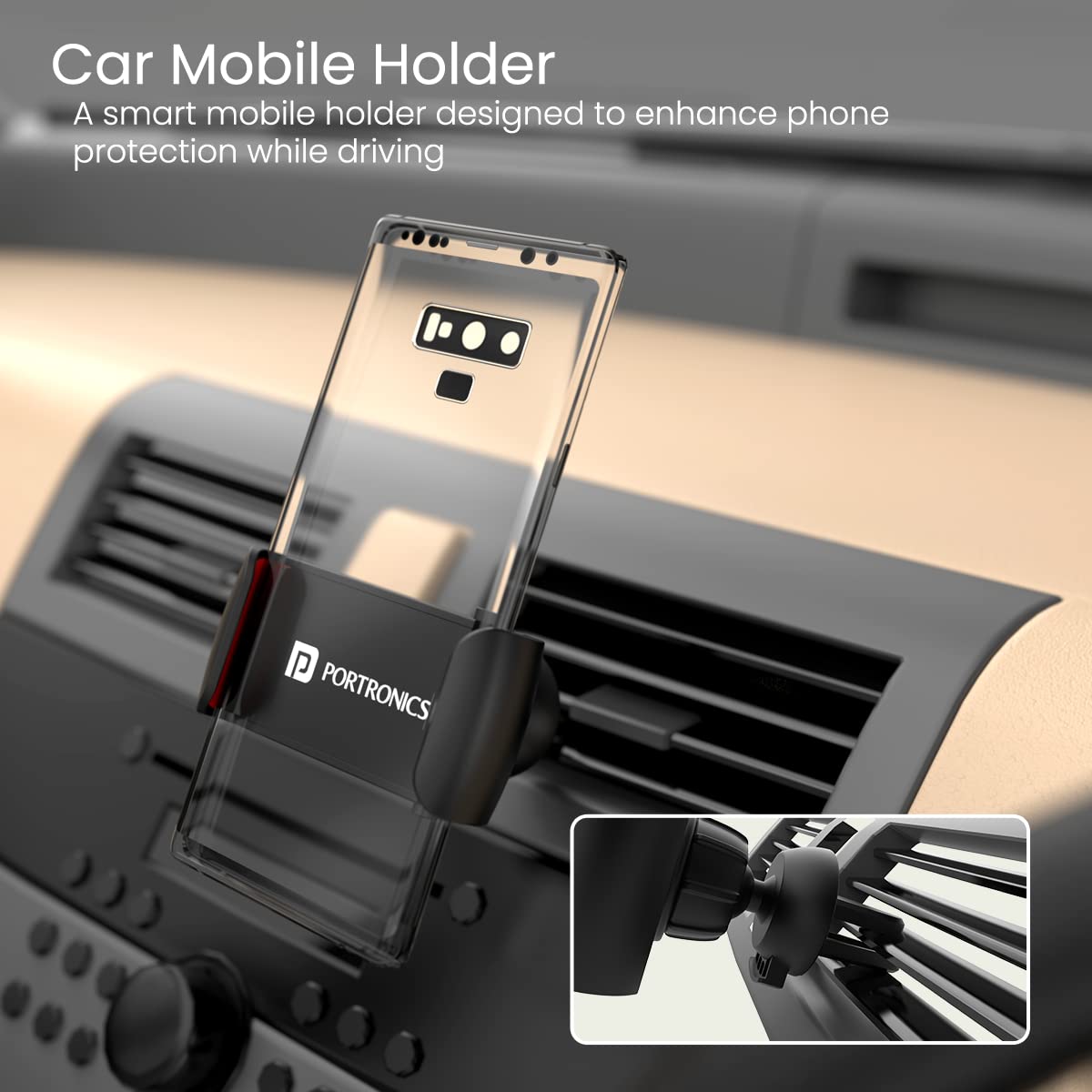 Portronics Clamp 2 Car AC Vent Mobile Holder 360? Rotational/ Strong Grip/ Easy Set Up Compatible with 4 to 6 Inch Devices (Black) - POR-1759 - Image 2
