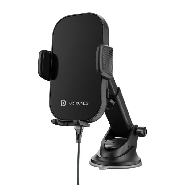 Portronics Charge Clamp 3 Wireless Car Charger with 15 Watts Fast Charging/ Free Type-C Cable/ 360? Rotation/ for iPhone and Android Smartphones (Black)