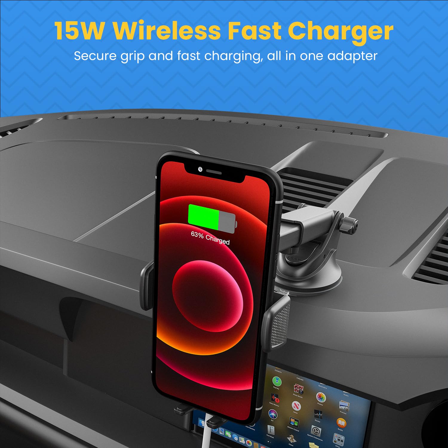 Portronics Charge Clamp 3 Wireless Car Charger with 15 Watts Fast Charging/ Free Type-C Cable/ 360? Rotation/ for iPhone and Android Smartphones (Black) - Image 3