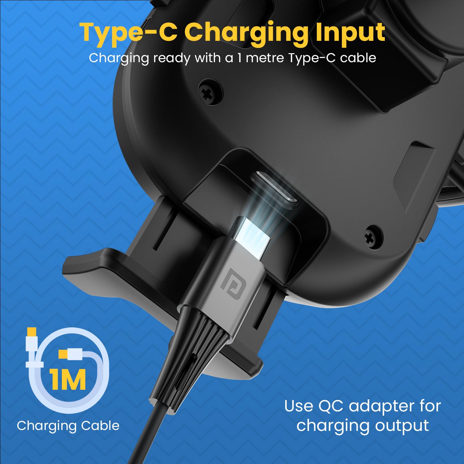 Portronics Charge Clamp 3 Wireless Car Charger with 15 Watts Fast Charging/ Free Type-C Cable/ 360? Rotation/ for iPhone and Android Smartphones (Black) - Image 4