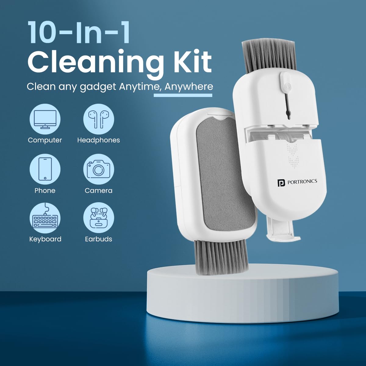 Portronics Clean P 10-in-1 Screen Cleaner Multipurpose Device Cleaning Kit for Laptops/ Smartphones/ Keyboards/ Camera & Earphones (White) - Image 2