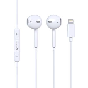 Portronics Conch 40 in-Ear Wired Earphone with 8-Pin Charging Port, Powerful Audio, Built-in Microphone, Tangle Resistant Cable - White