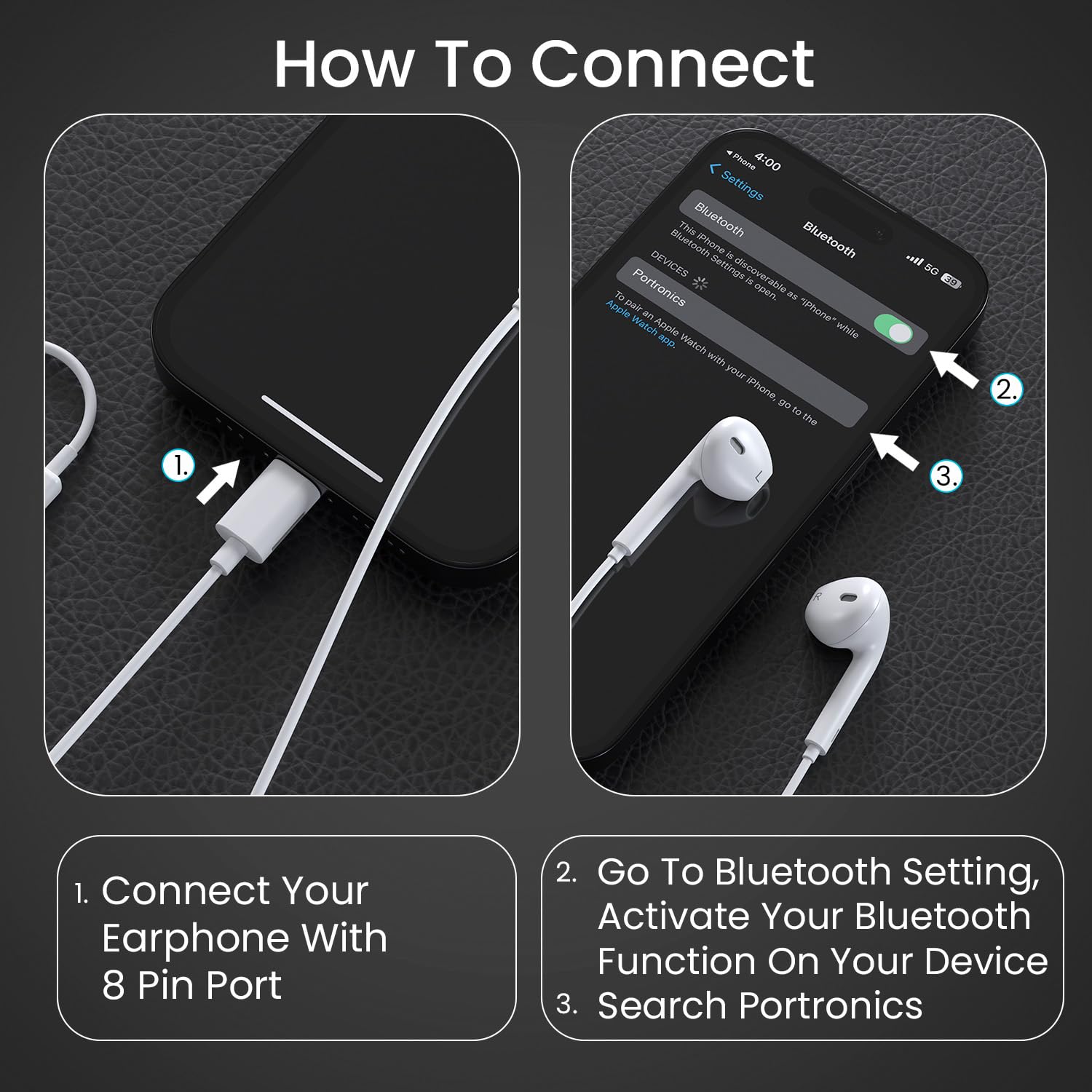 Portronics Conch 40 in-Ear Wired Earphone with 8-Pin Charging Port, Powerful Audio, Built-in Microphone, Tangle Resistant Cable - White - Image 2