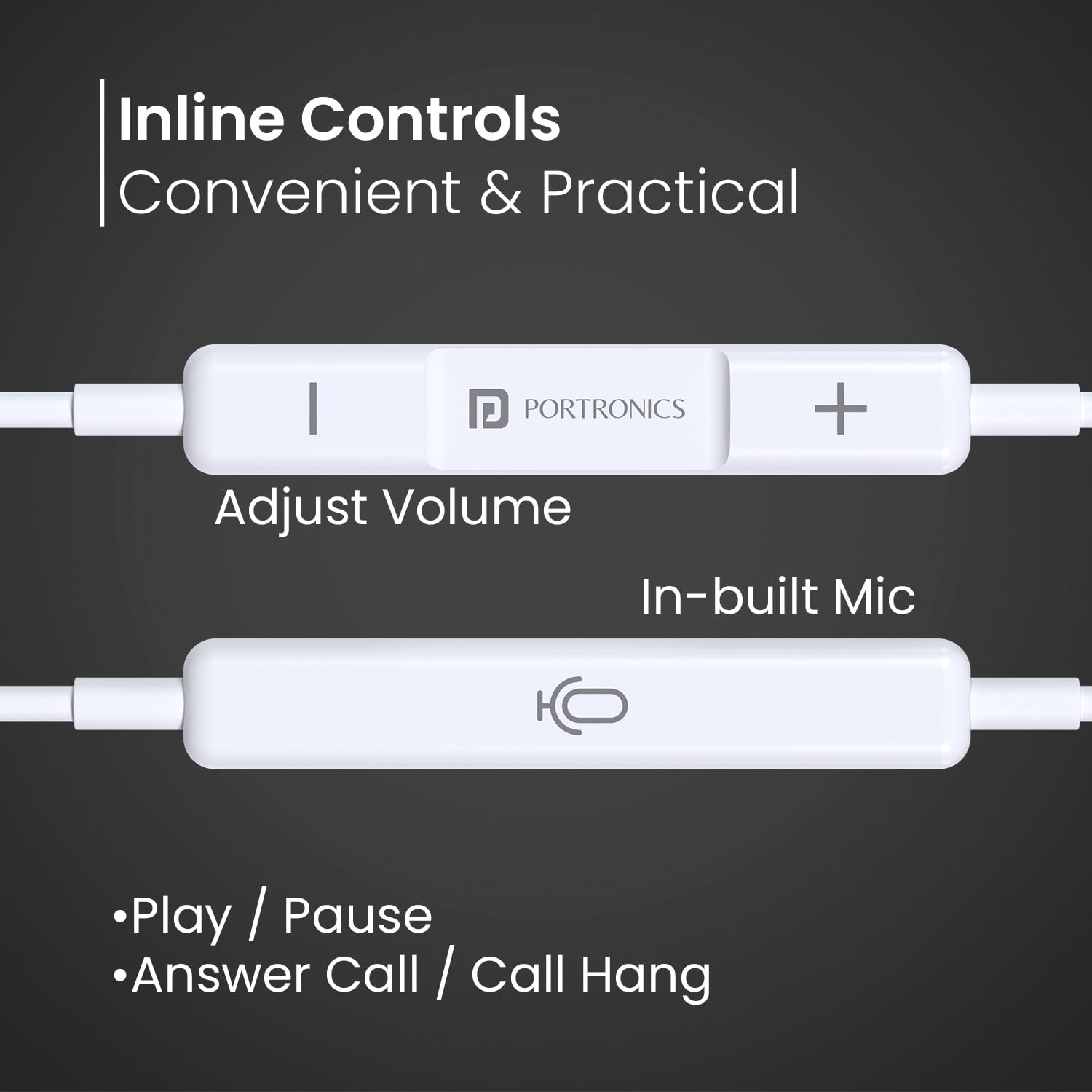Portronics Conch 40 in-Ear Wired Earphone with 8-Pin Charging Port, Powerful Audio, Built-in Microphone, Tangle Resistant Cable - White - Image 5