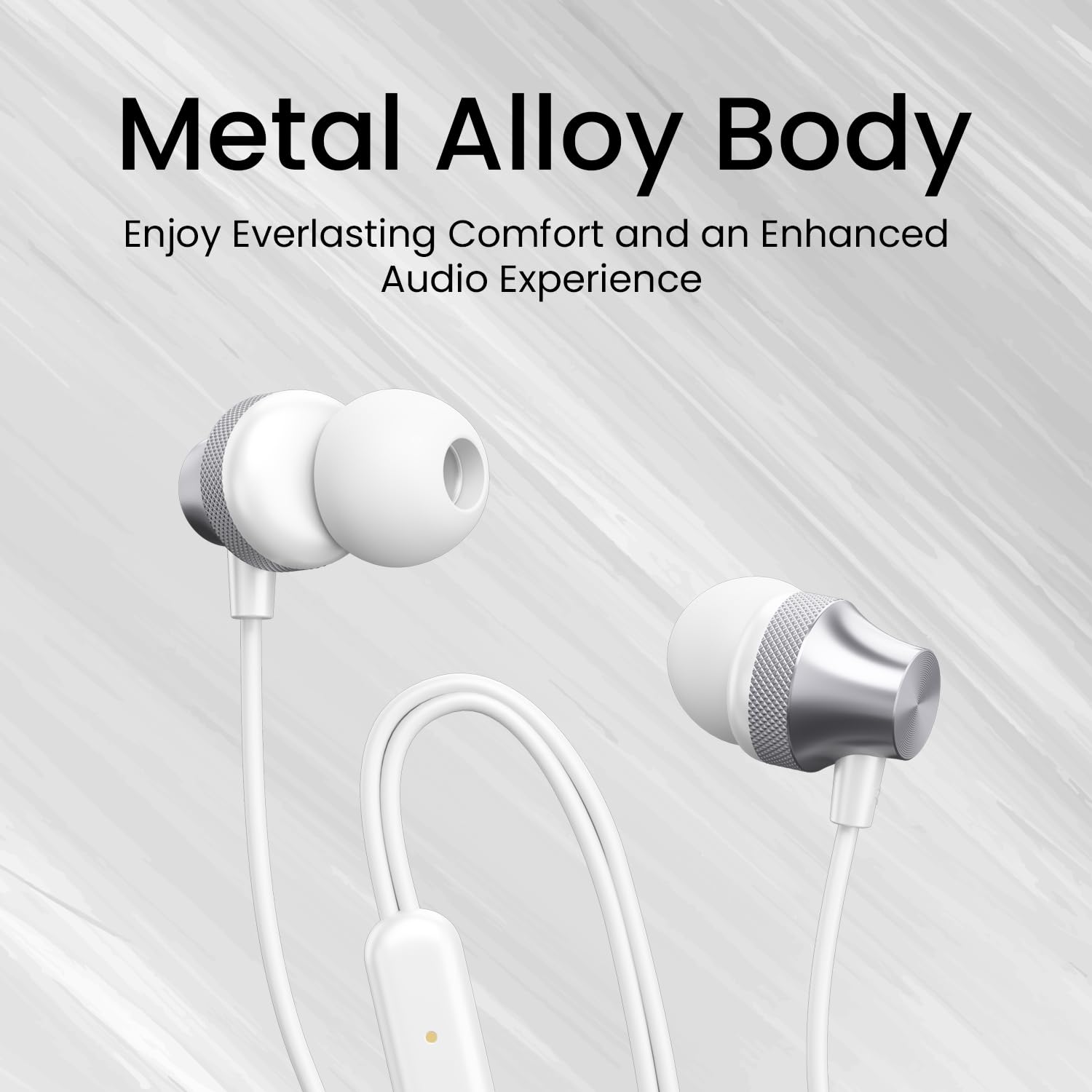 Portronics Conch Beat C in Ear Wired Earphones with Mic, Type C Audio Jack, 10mm Driver, 1.2m TPE Anti Tangle Wire, in line Mic Controls, Powerful Audio, Metal Alloy Body, Wide Compatibility - Silver - Image 3