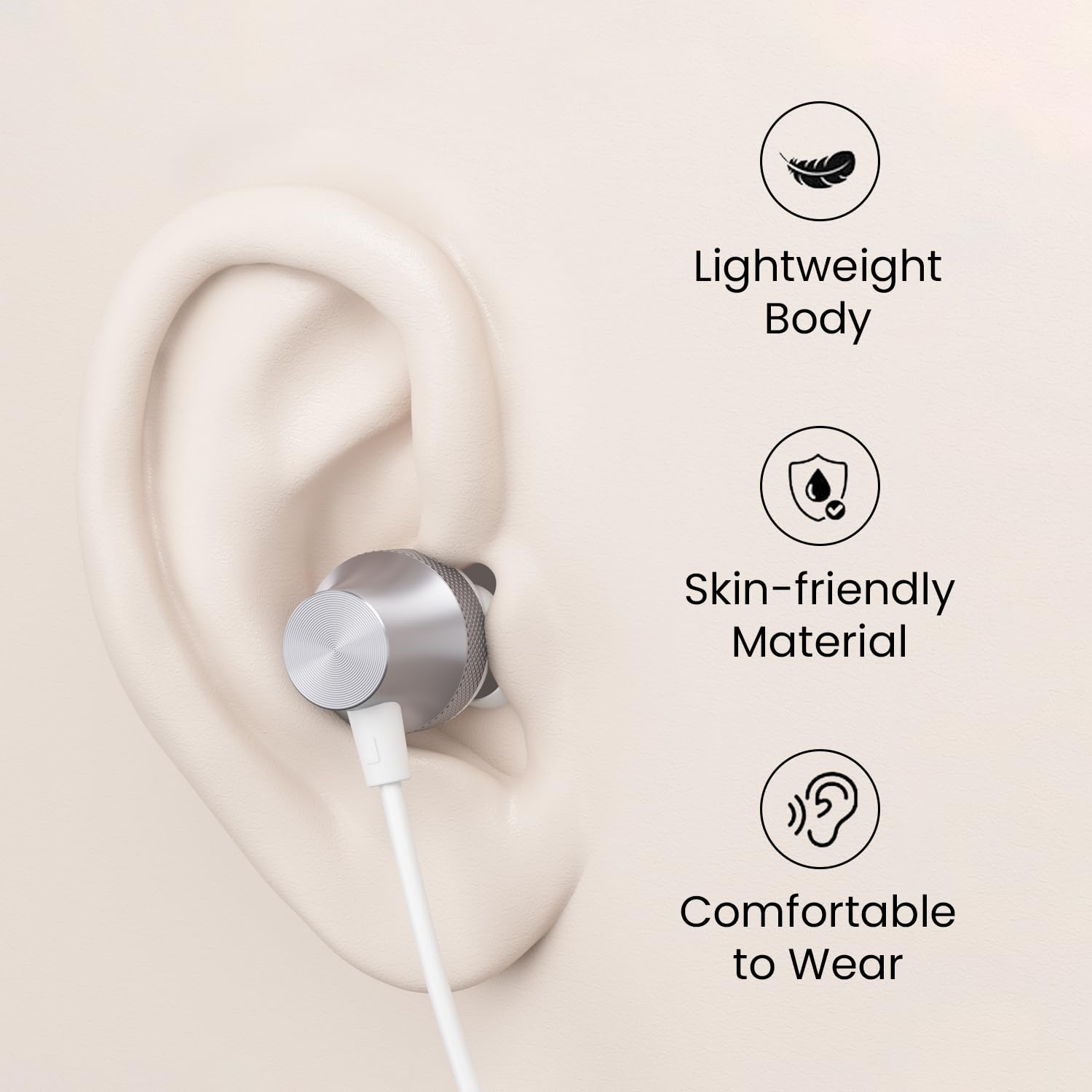 Portronics Conch Beat C in Ear Wired Earphones with Mic, Type C Audio Jack, 10mm Driver, 1.2m TPE Anti Tangle Wire, in line Mic Controls, Powerful Audio, Metal Alloy Body, Wide Compatibility - Silver - Image 4