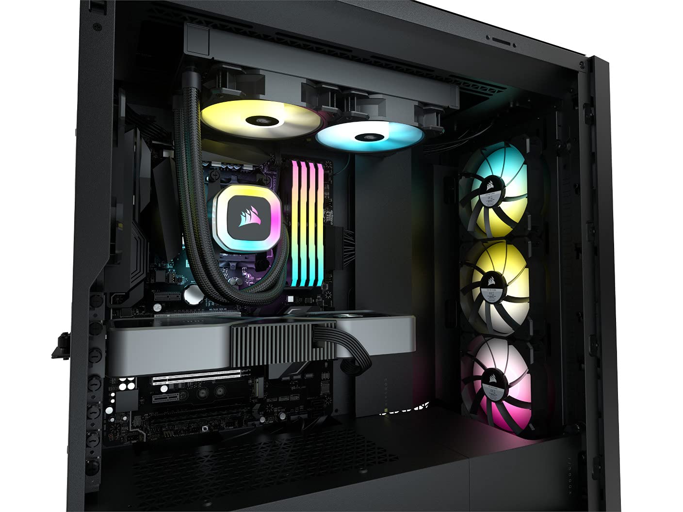 Corsair H100 RGB 240mm Liquid CPU Cooler, 2X 120mm CORSAIR SP RGB ELITE PWM Fans, 29 Total individually addressable RGB LEDs, fan speeds running up to 1,500 RPM, 240mm Radiator (Black) - Image 4