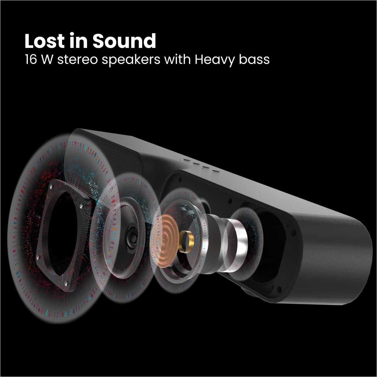 Portronics Decibel 20 16W Wireless Bluetooth Soundbar/ 3.5mm Aux Slot/ HQ Stereo Sound/ Long Playtime - Black - Image 2