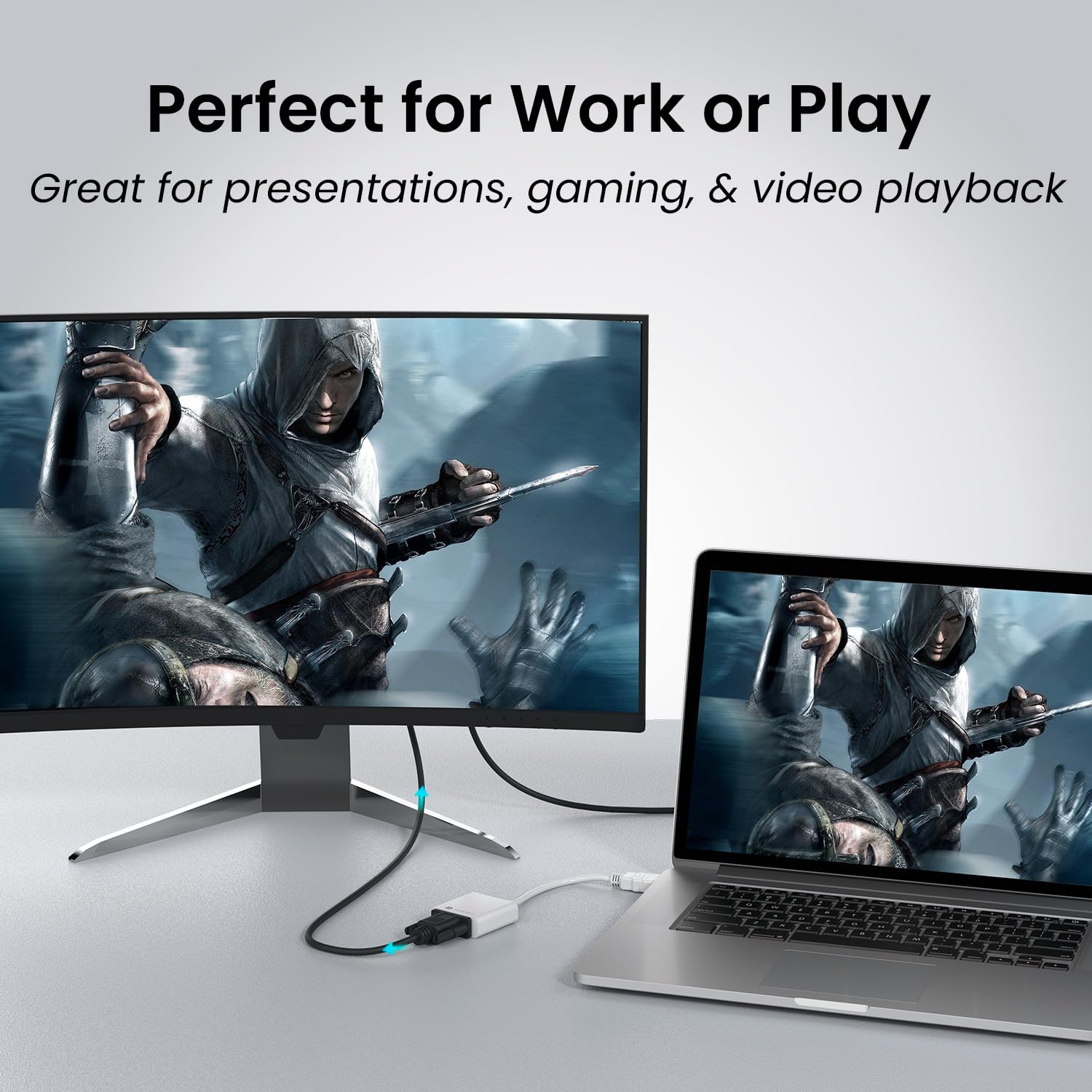 Portronics DigiBridge HDMI to VGA Converter with 1080p Full HD @ 60 Hz Max Resolution, 16 cm Long Cable, Durable Build Material, Compatible with Laptop & Desktop - White - Image 5