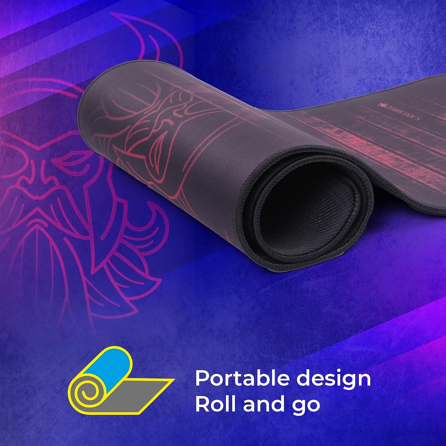 Zebronics Firestorm gaming mouse pad XL for all mouse sensors with micro-textured fabric surface/ anti slip rubber base/ 440x350mm size/ 4mm thickness and a Portable roll and go design - Image 3