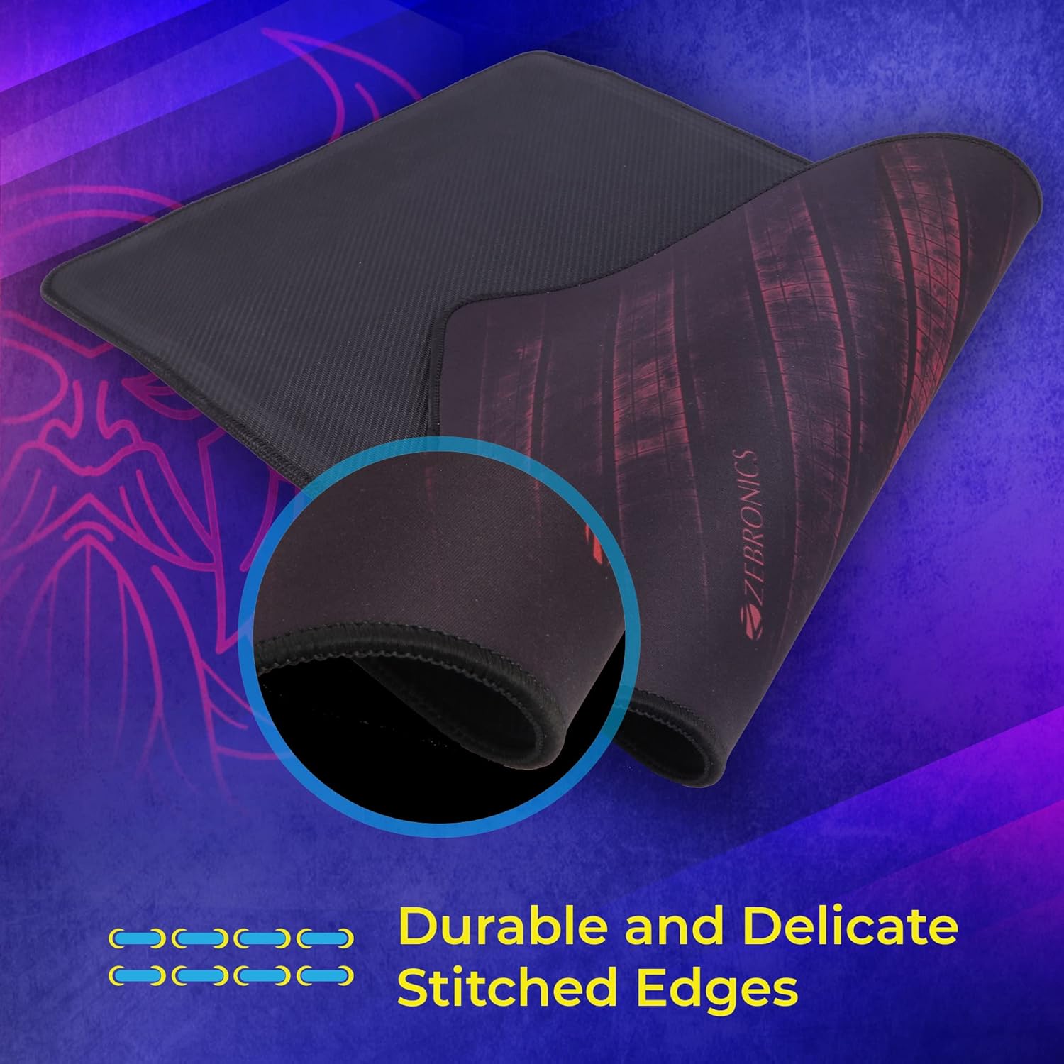 Zebronics Firestorm gaming mouse pad for all mouse sensors with micro-textured fabric surface/ anti slip rubber base/ 440x350mm size/ 4mm thickness and a Portable roll and go design - Image 2