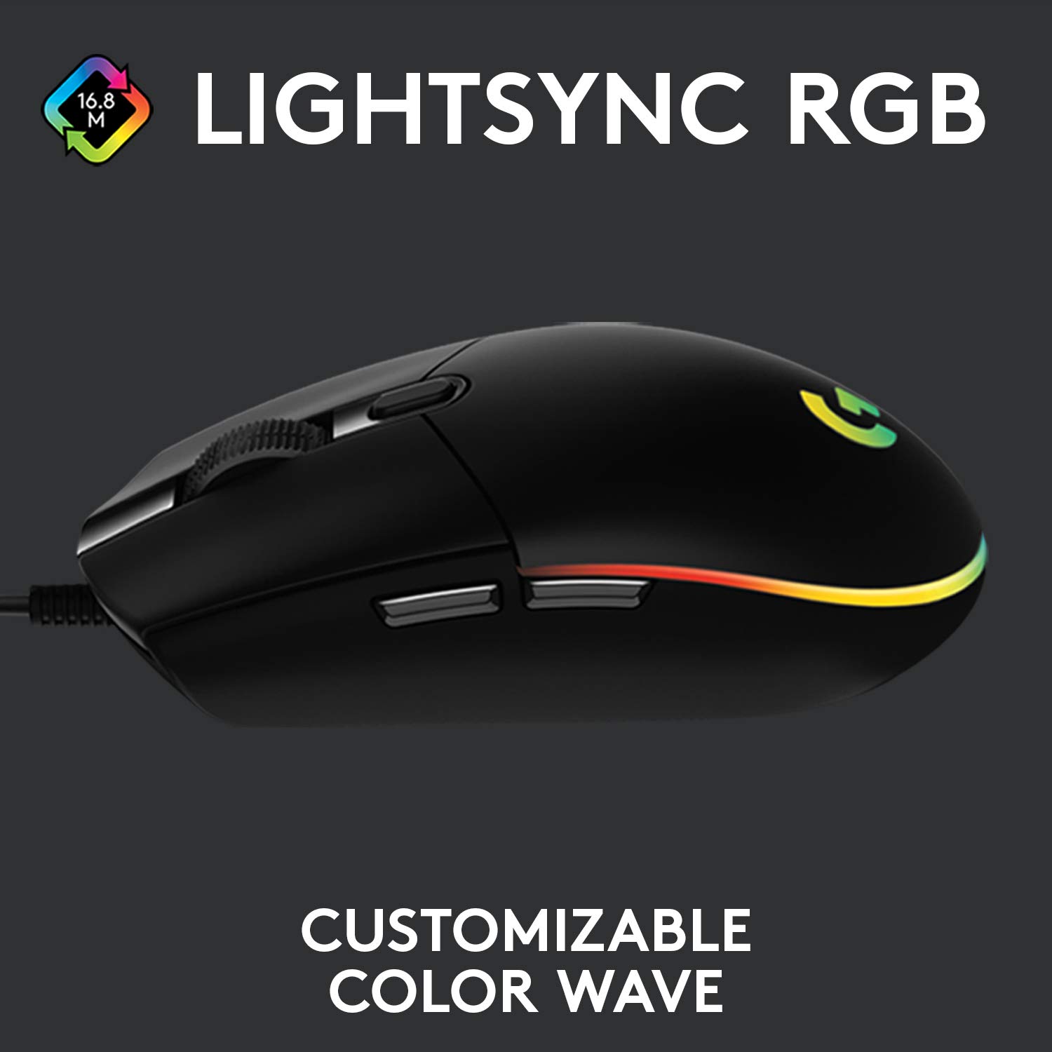 Logitech G203 Wired Gaming Mouse - 8,000 DPI, Rainbow Optical Effect LIGHTSYNC RGB, 6 Programmable Buttons, On-Board Memory, Screen Mapping, PC/ Mac Computer and Laptop Compatible - Black - Image 2