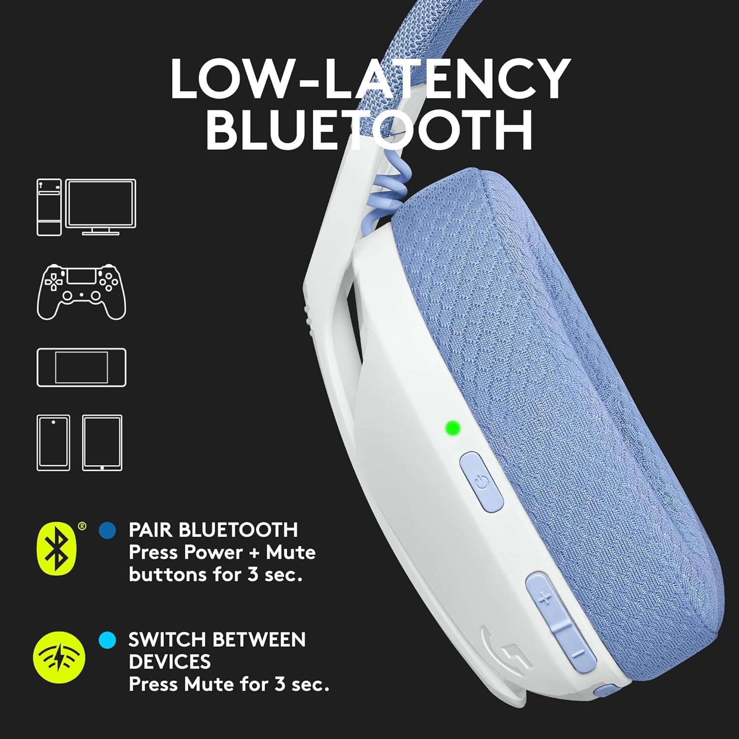 Logitech G435 Light Speed and Lightweight Gaming Bluetooth Wireless Over Ear Headphones with Mic, 18H Battery, Compatible for Dolby Atmos, Pc, Ps4, Ps5, Mobile - White - Image 3