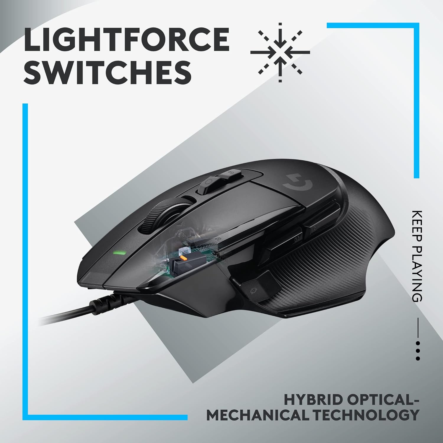 Logitech G502 X Wired Gaming Mouse - LIGHTFORCE Hybrid Optical-Mechanical Primary Switches, Hero 25K Gaming Sensor, Compatible with PC/ macOS/ Windows - Black - Image 3