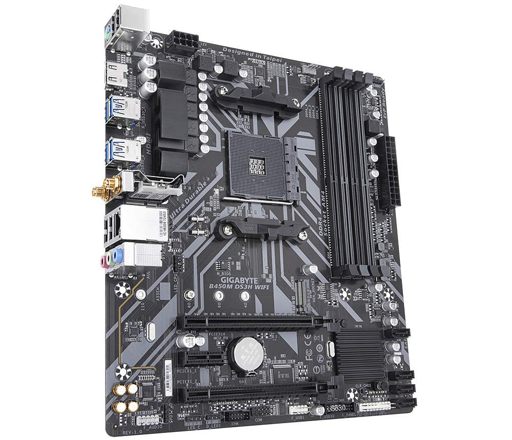 Gigabyte B450M DS3H WiFi Motherboard for 1st/ 2nd/ 3rd Gen Ryzen Processors - AM4 Socket (WiFi/ Bluetooth/ HDMI/ USB 3.1/ 64GB DDR4)
