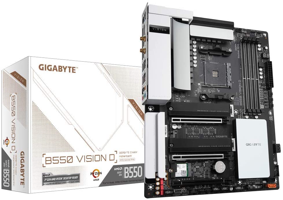 Gigabyte B550 VISION D (Wi-Fi) Motherboard for 3rd Gen Ryzen Processors - AM4 Socket (Thunderbolt 3/ 3xPCIe 4.0/3.0/ 3xM.2/ USB3.2 Gen 2 Type-C/ Intel WiFi 6/ HDMI 2.1)