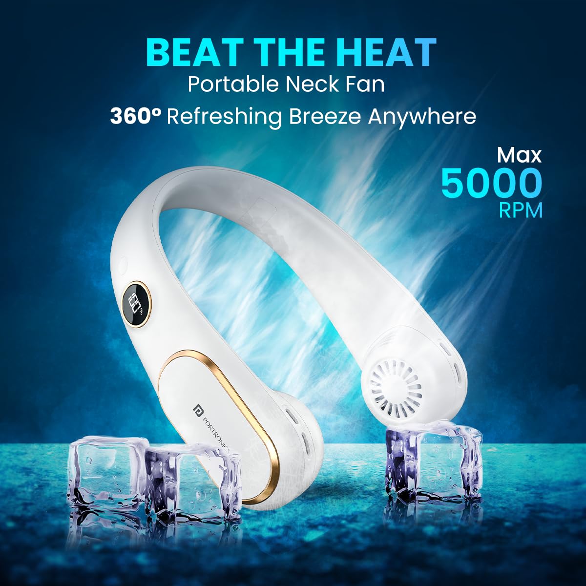 Portronics Gobreeze Portable Neck Fan/ Hands Free Bladeless Fan/ 360? Cooling/ Wearable Quiet Fan for Outdoor Indoor Use (White) - Image 2