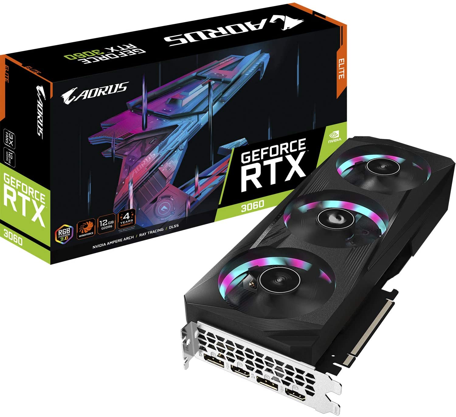 Gigabyte NVIDIA AORUS GeForce RTX 3060 ELITE 12G 12GB GDDR6 192-Bit Triple Fan Graphics Card (GV-N3060AORUS E-12GD)