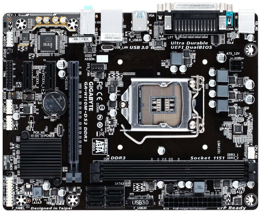 Gigabyte GA-H110M-DS2 Motherboard for Intel 6th and 7th Gen Processors - LGA1151 Socket (DDR4/ VGA/ Parallel Port/ Serial Port/ USB 3.0) - Image 2