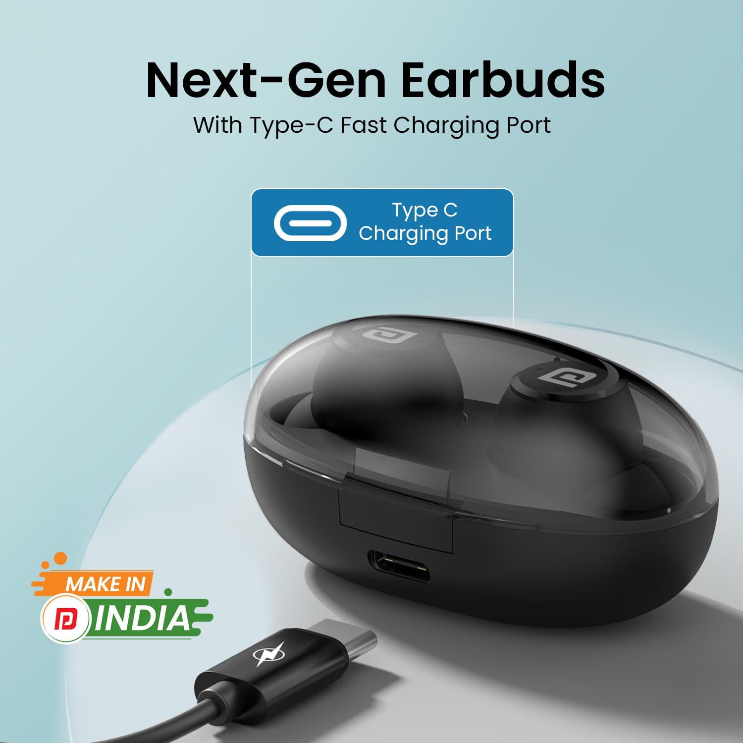 Portronics Harmonics Twins S13 in Ear True Wireless Earbuds with Mic, 24H Playtime, Game/Music Mode, Touch Control, 8mm Driver, Bluetooth 5.3v,IPX5 Water Resistance, Type C Fast Charging - Black - Image 5