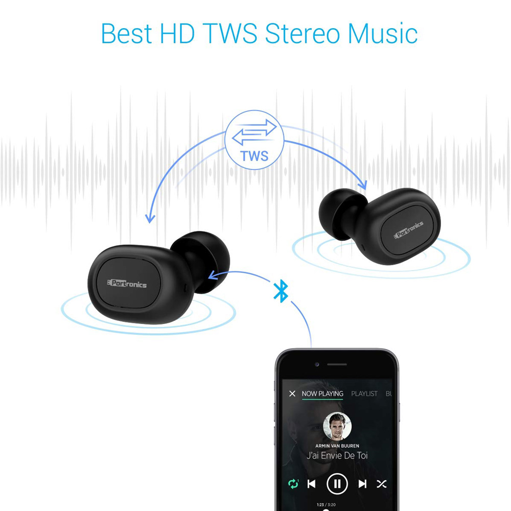 Portronics Harmonics Twins Bluetooth Earbuds (Black) - POR-078 - Image 2