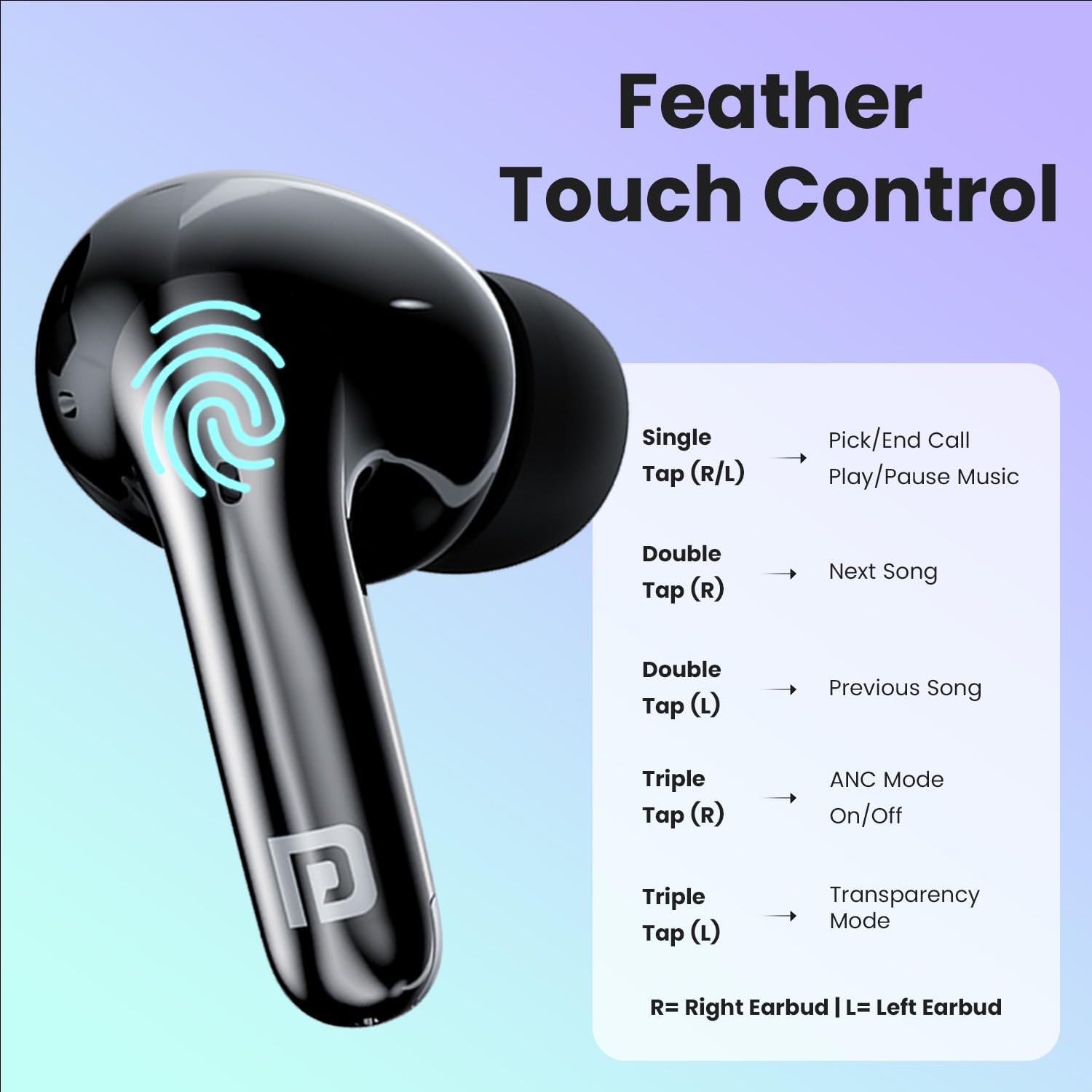 Portronics Harmonics Twins 28 ANC TWS in Ear Earbuds with Smart Touch Control, 50 Hours Playback, Quad Mic ENC, Low Latency, 13mm Dynamic Driver, IPX 5 Water Resistant, Fast Type C Charging - Black - Image 4