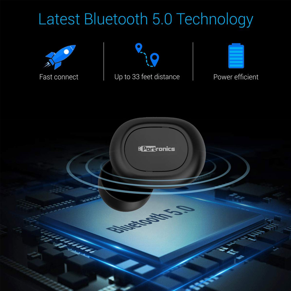 Portronics Harmonics Twins Bluetooth Earbuds (Black) - POR-078 - Image 3