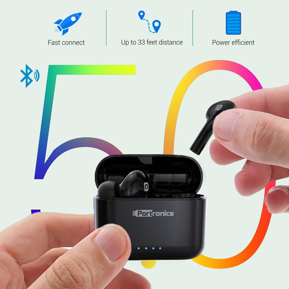 Portronics Harmonics Twins 33 Bluetooth Smart True Wireless Earpods - Black (POR-1174) - Image 3