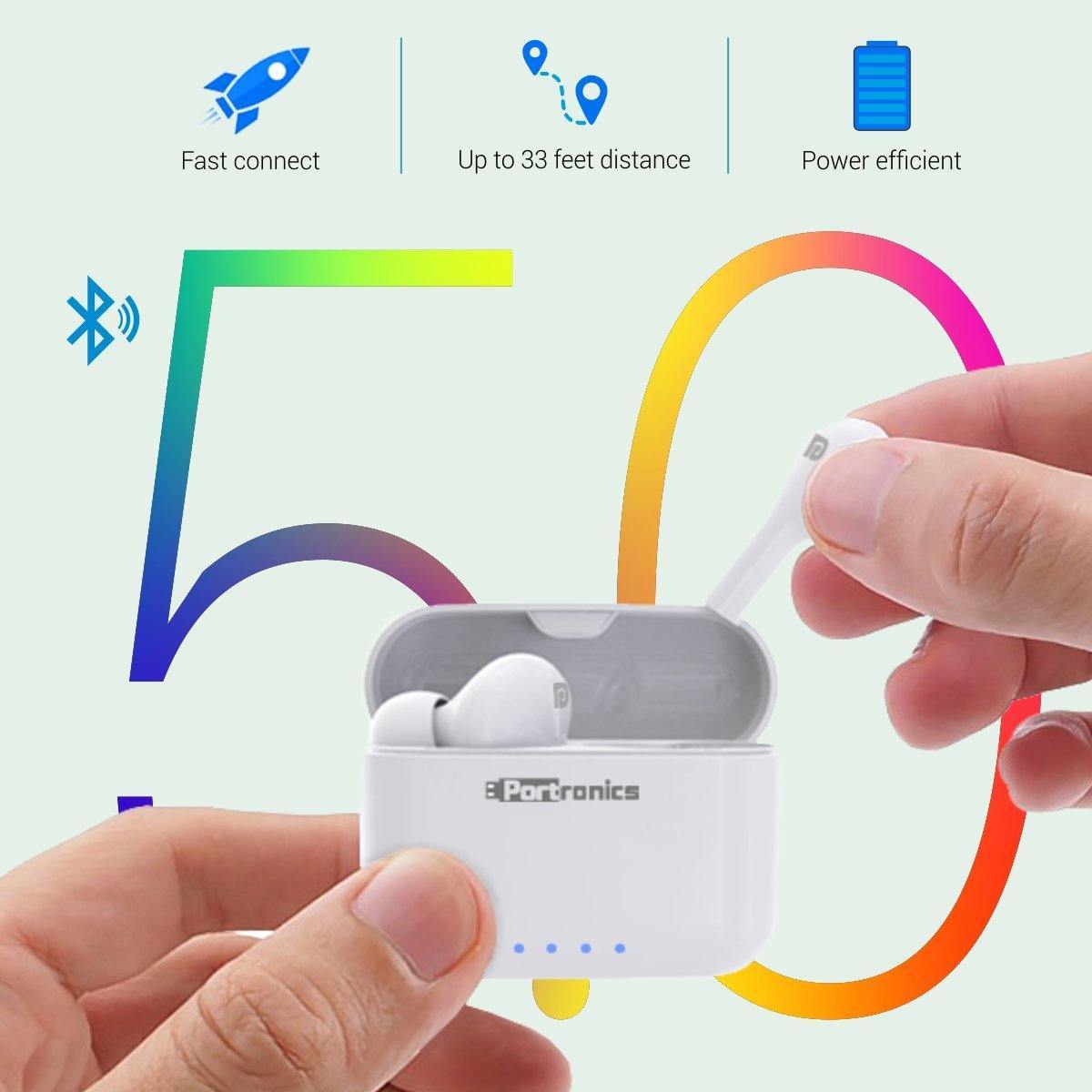 Portronics Harmonics Twins 33 Bluetooth Smart True Wireless Earpods - White (POR-1175) - Image 3