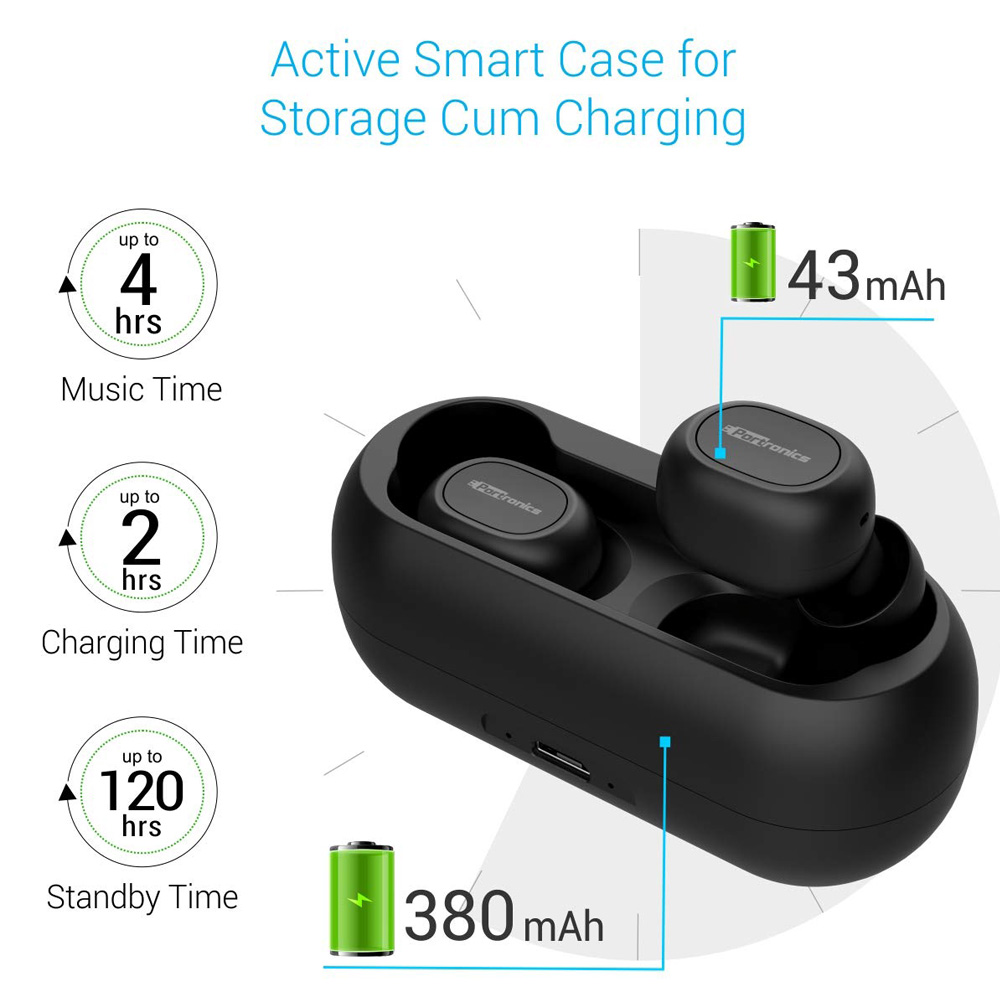 Portronics Harmonics Twins Bluetooth Earbuds (Black) - POR-078 - Image 4