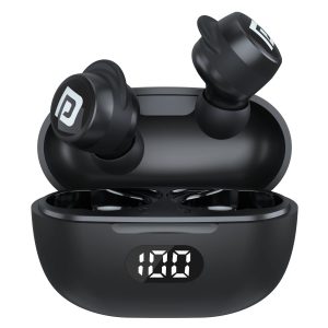Portronics Harmonics Twins S5 Smart Earbuds with LED Display/ 15Hrs Playtime/ Bluetooth 5.3V/ Music & Game Modes/ Low Latency/ Ipx4 Water Resistant/ Voice Assistant/ Type C Fast Charging - Black
