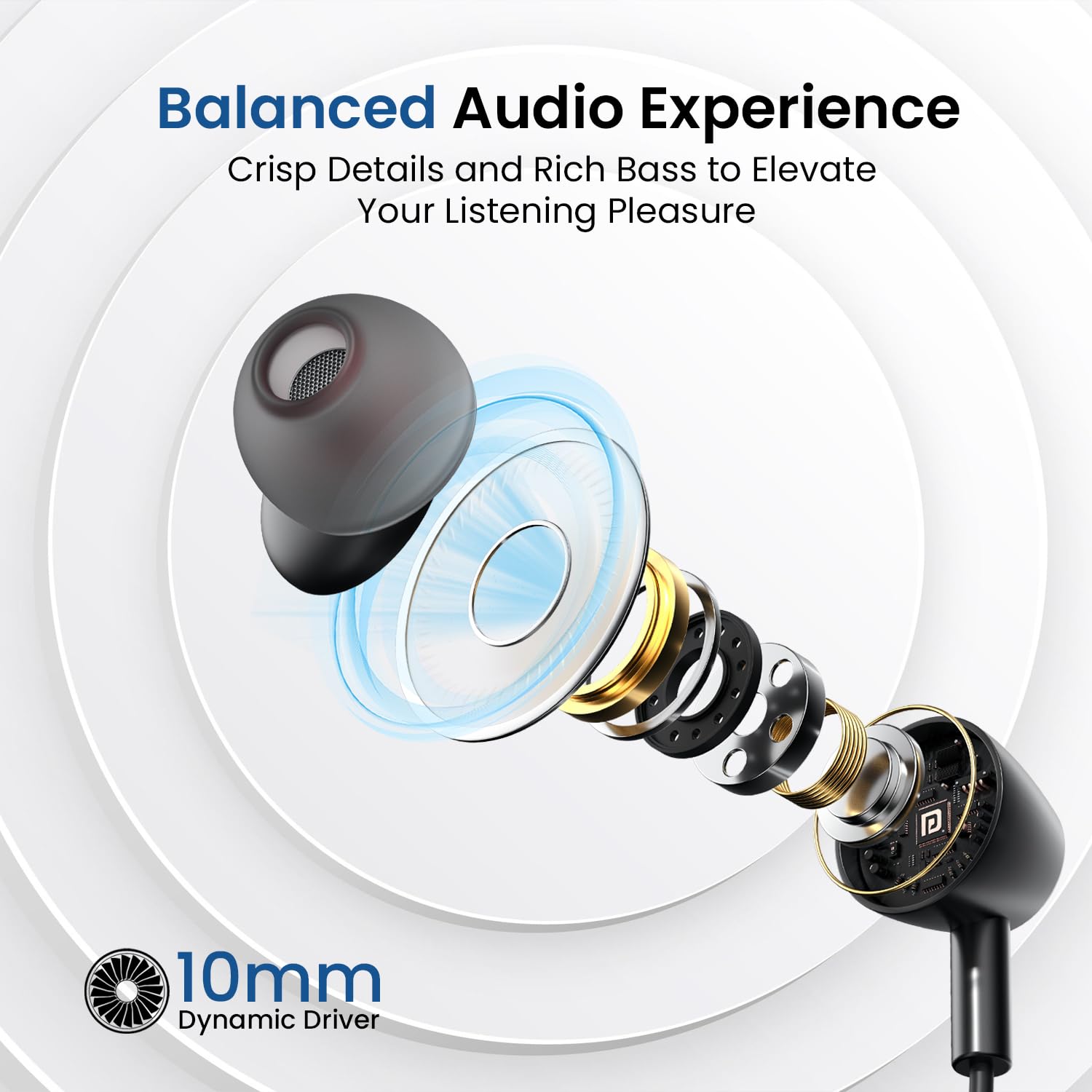 Portronics Harmonics Z10 in Ear Bluetooth Headphone with Mic, 35Hour Playtime,10mm Driver, Magnetic Earbuds, Voice Assistant, Bluetooth 5.3V, IPX4 Water/Sweat Resistance, Type C fast Charging - Black - Image 2