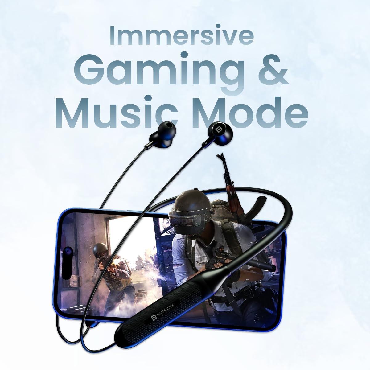 Portronics Harmonics Z7 Bluetooth Wireless Earphones with Upto 40 Hours Playback/ 10mm Dynamic Driver/ Gaming Mode/ High Bass/ IPX4 Water and Sweat Resistant/ Type C Fast Charging(Black) - Image 3