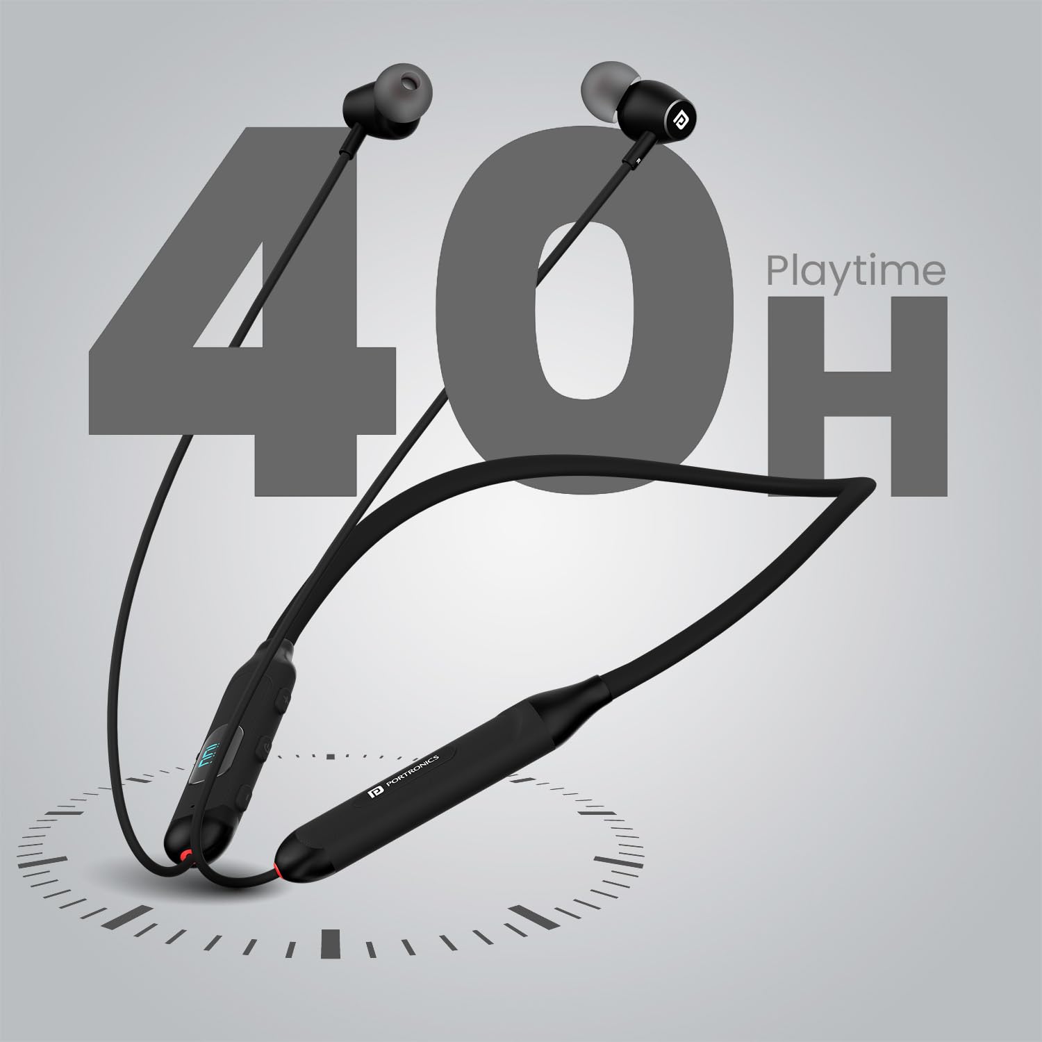 Portronics Harmonics Z8 Bluetooth Wireless Earphones with 40H Playback, Magnetic Earbuds (ON/Off), LED Battery Display, 10mm Driver, Gaming/Music Mode, IPX4 Water Resistant, Fast Charging - Black - Image 2