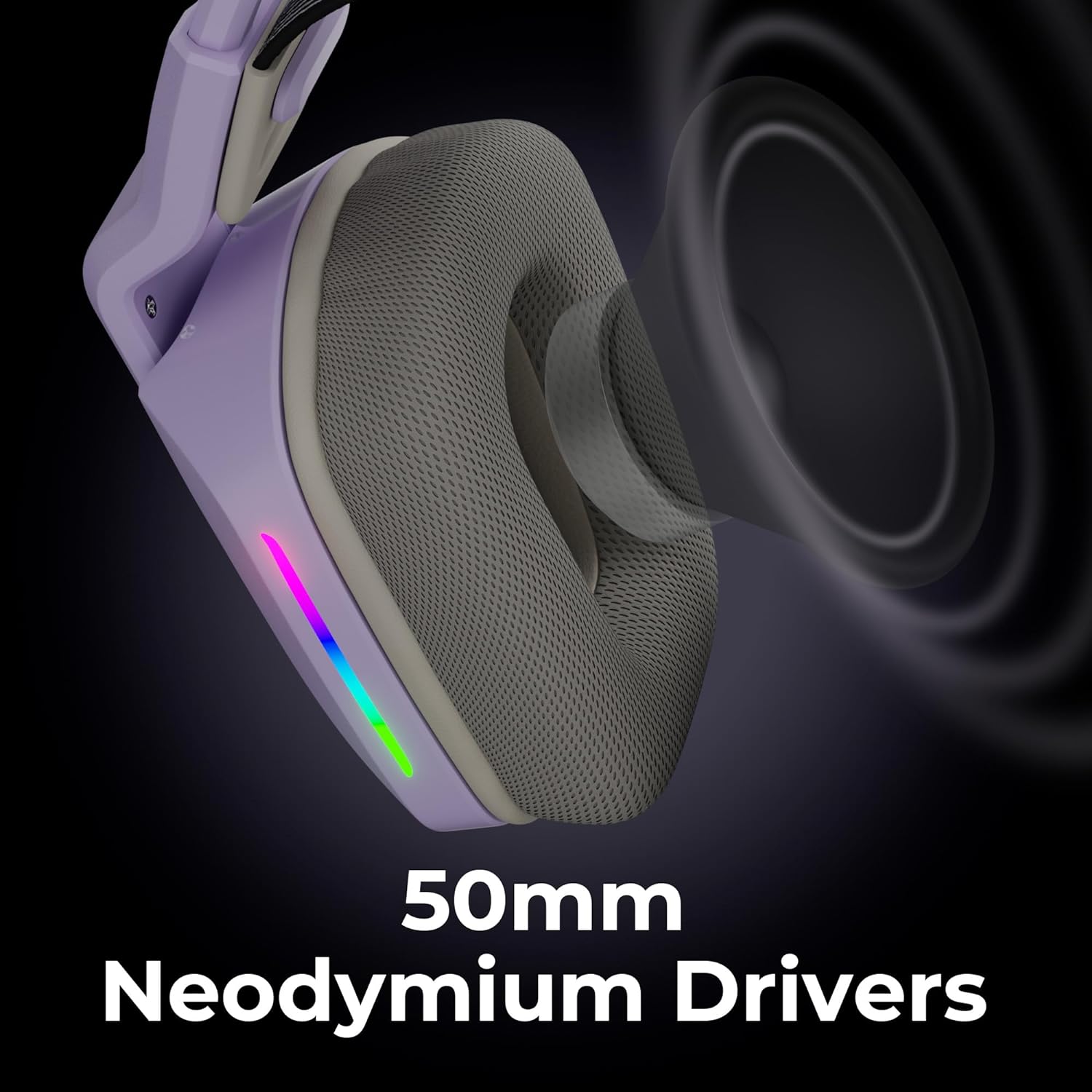 Zebronics Havoc Premium Gaming Over Ear Headphone with Dolby Atmos Subscription/ 50mm Neodymium Drivers/ Extra Soft Ear Cushion/ Suspension Headband/ Braided Cable (Purple) - Image 2