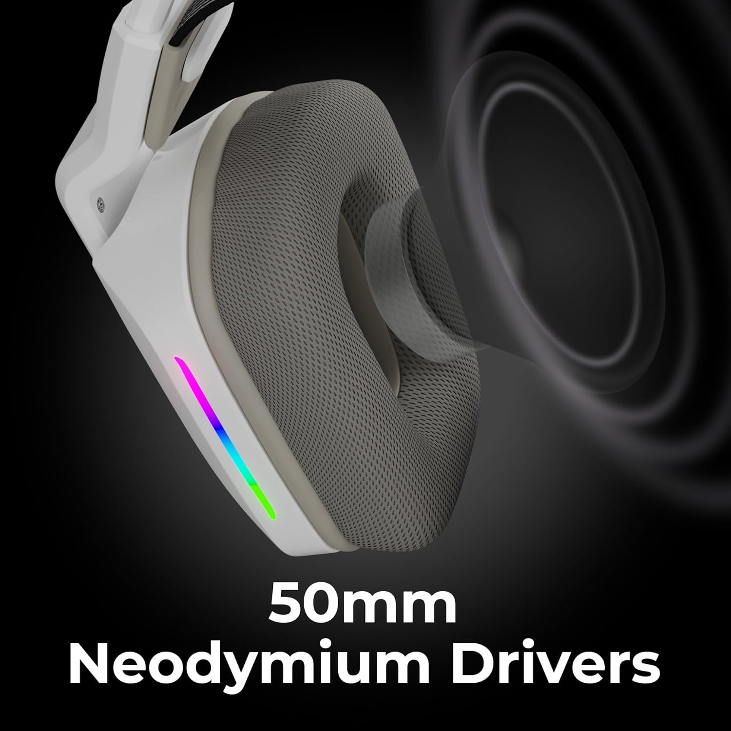 Zebronics Havoc Premium Gaming Over Ear Headphone with Dolby Atmos Subscription/ 50mm Neodymium Drivers/ Extra Soft Ear Cushion/ Suspension Headband/ Braided Cable (White) - Image 2