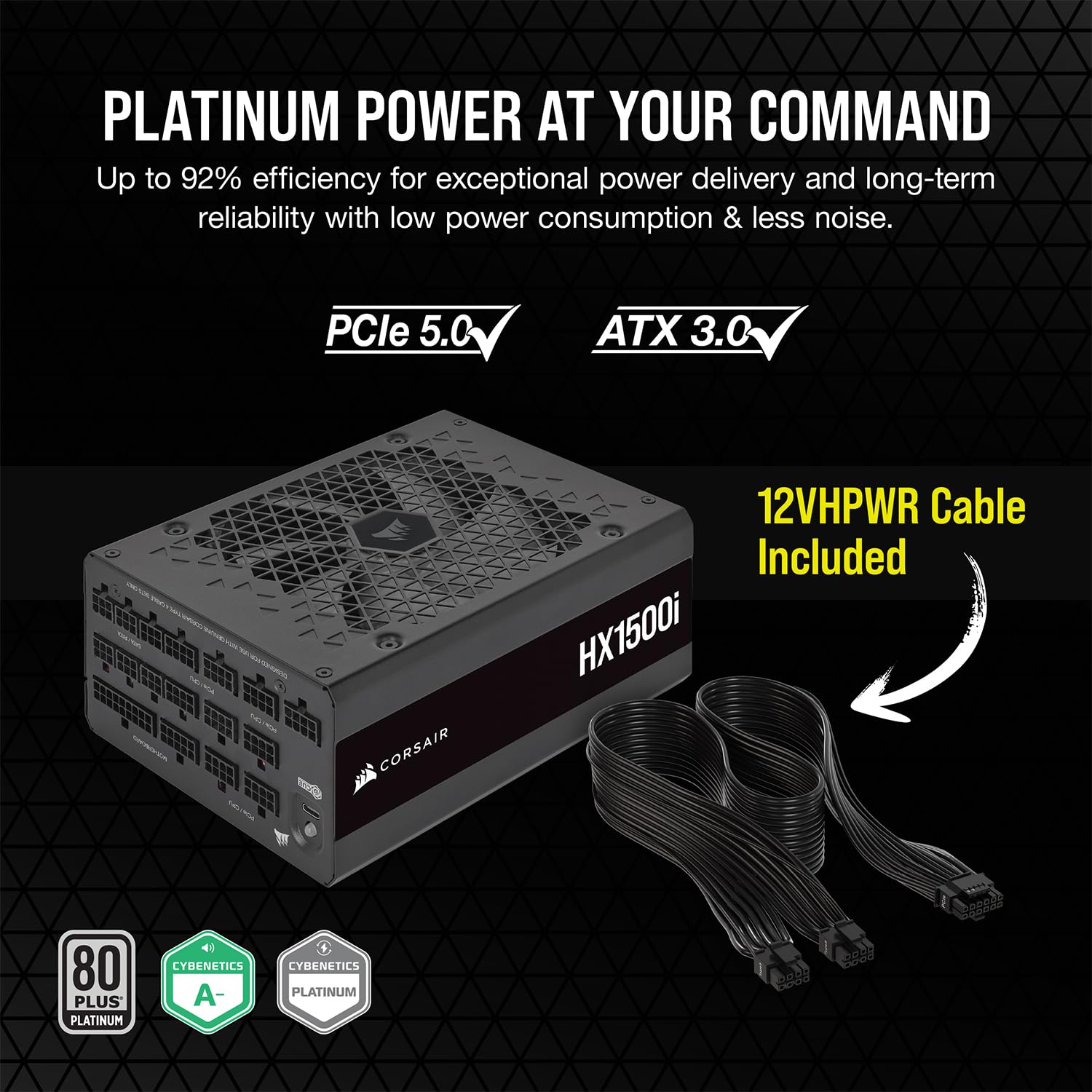 Corsair HX1500i Fully Modular Ultra-Low Noise ATX Power Supply - ATX 3.0 & PCIe 5.0 Compliant - Fluid Dynamic Bearing Fan - CORSAIR iCUE Software Compatible - 80 Plus Platinum Efficiency - Image 3