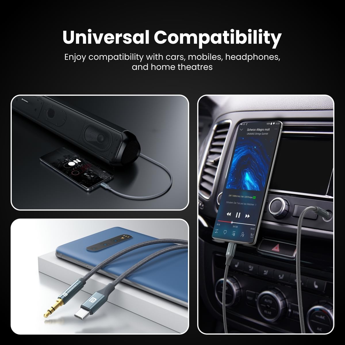 Portronics ikonnect C+ Type C to 3.5mm Aux Cable with 1M Length/ Nylon Braided/ Metal Heads/ Gold Plated Connector (Black) - Image 2