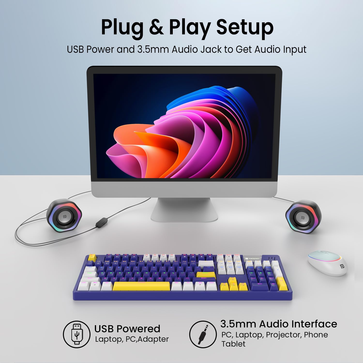 Portronics in Tune 4 6W Portable USB Powered Wired Speaker with Volume Control/ 3.5mm AUX in/ HD Sound/ 2.0 Channel/ RGB Lights/ Gaming Speaker/ Multimedia Speaker for PC Desktop and Laptop (Black) - Image 5