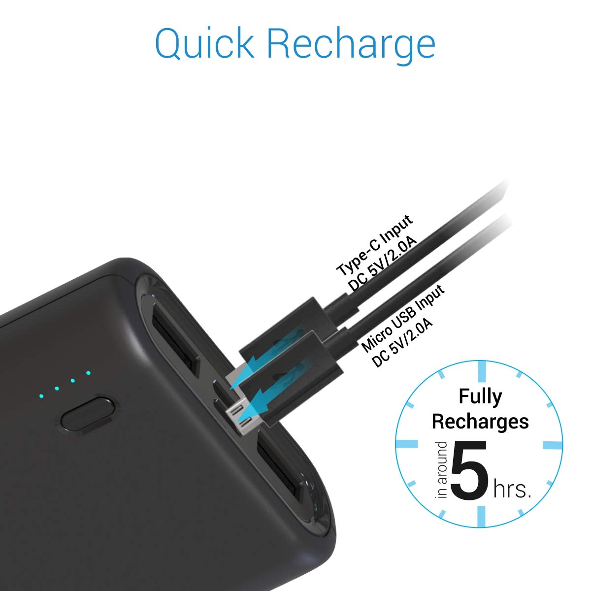 Portronics Indo 10X 10000mAh Power Bank with Dual Input - Black (POR-1008) - Image 2