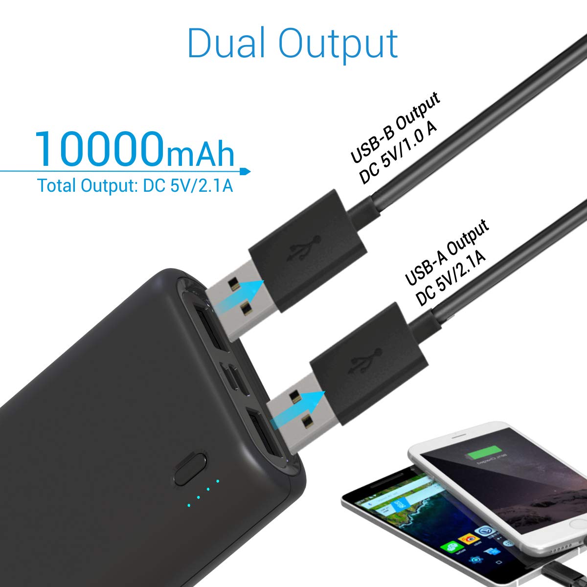 Portronics Indo 10X 10000mAh Power Bank with Dual Input - Black (POR-1008) - Image 3