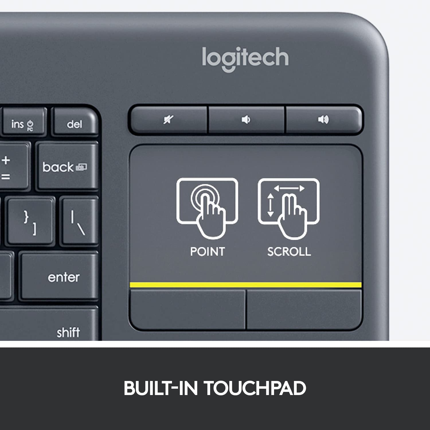 Logitech K400 Plus Wireless Touch Keyboard (Built-in Touchpad/ Easy Media Controls) for TV, Windows, Android, Chrome OS, Laptop, Tablet - Black - Image 4