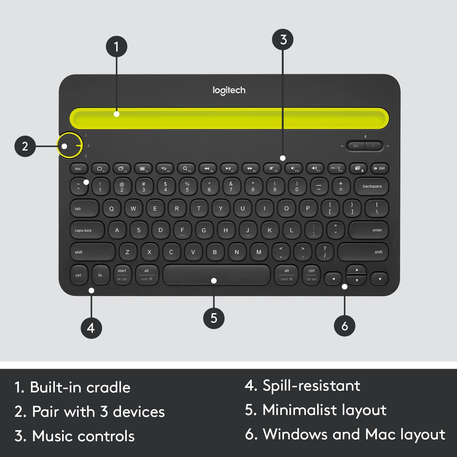 Logitech K480 Wireless Bluetooth Keyboard with Multi-Device Support for Windows, Mac, iPad, Android or Chrome OS (Black) - Image 5