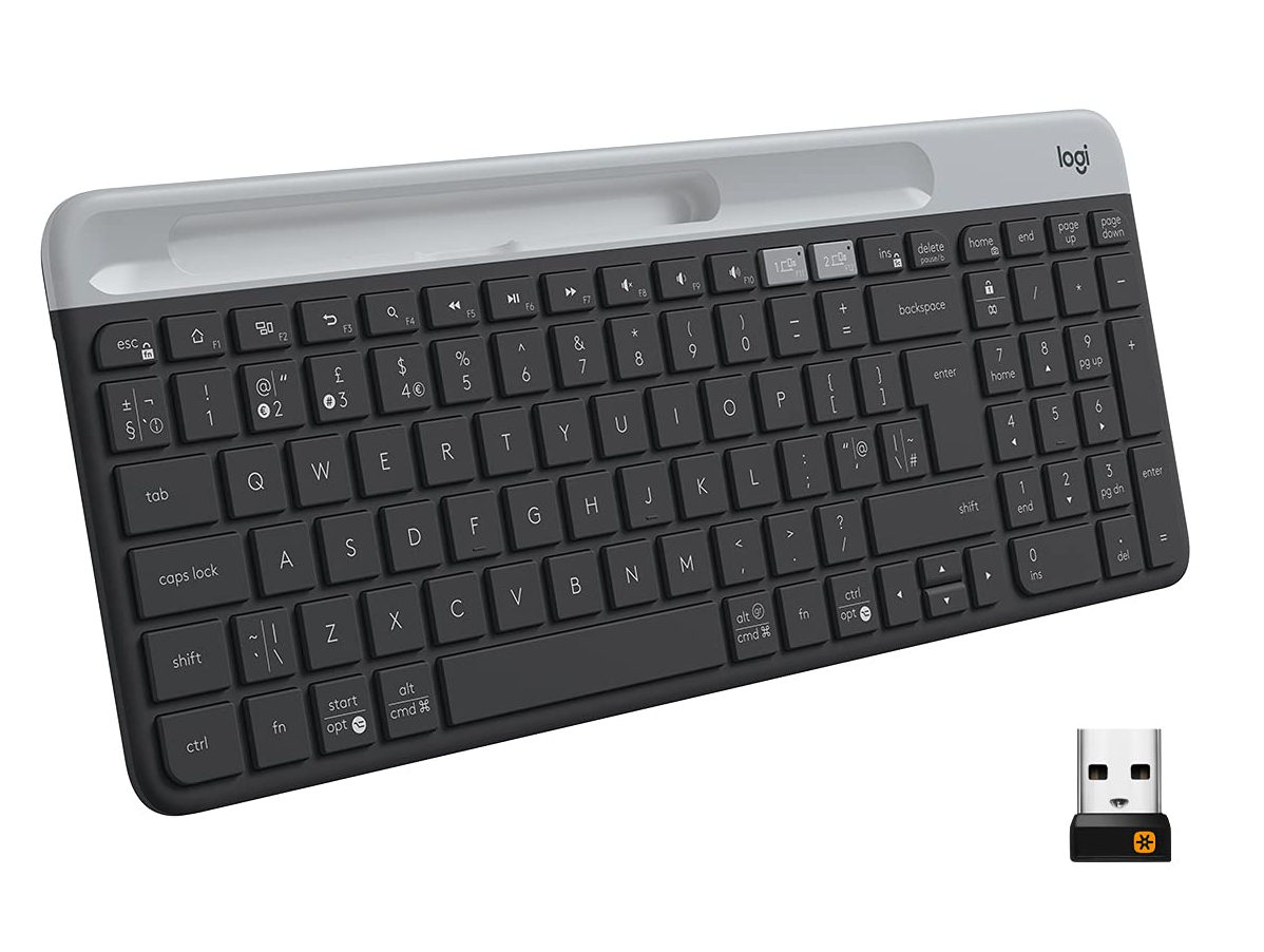 Logitech K580 Slim Multi-Device Wireless Keyboard - Bluetooth/Receiver, Compact, Easy Switch, 24 Month Battery, Win/Mac, Desktop, Tablet, Smartphone, Laptop Compatible (Graphite)