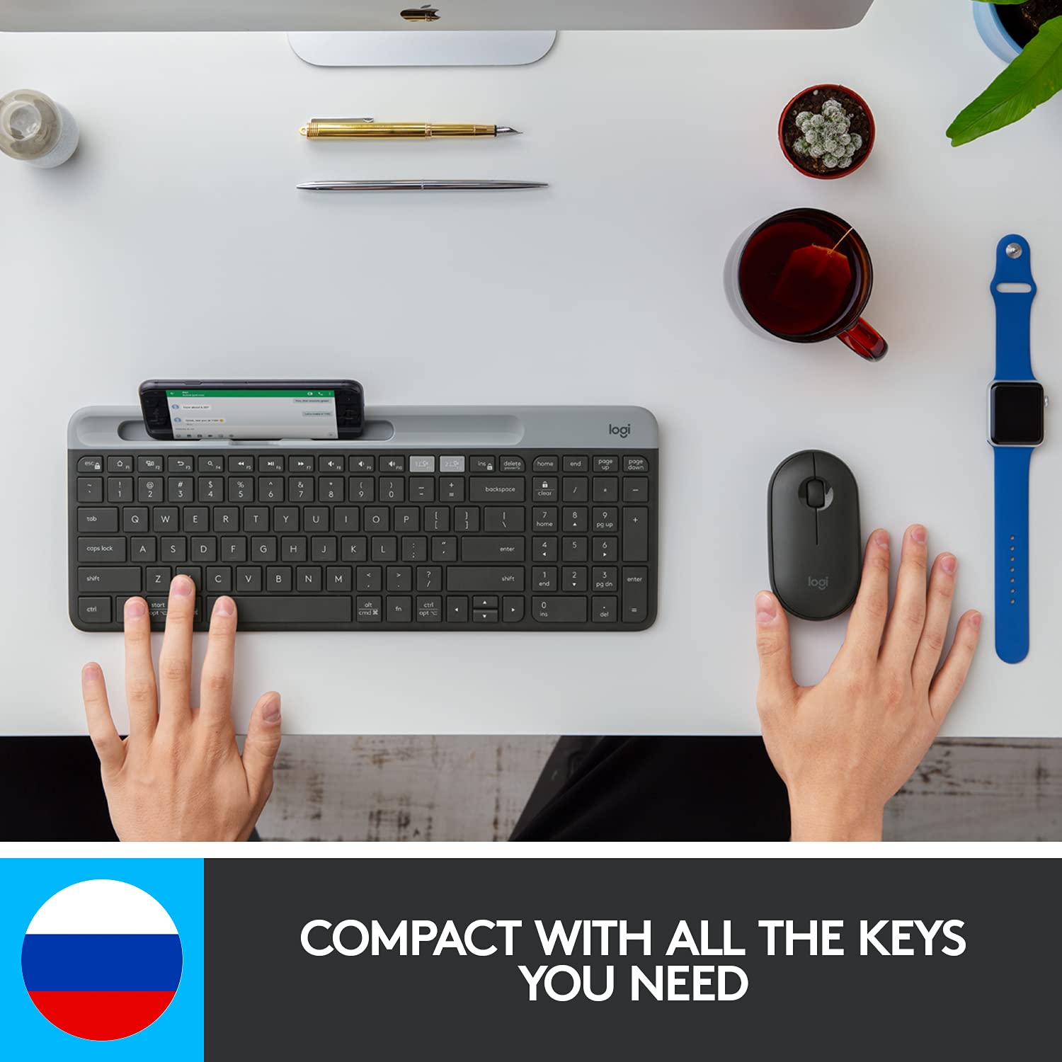 Logitech K580 Slim Multi-Device Wireless Keyboard - Bluetooth/Receiver, Compact, Easy Switch, 24 Month Battery, Win/Mac, Desktop, Tablet, Smartphone, Laptop Compatible (Graphite) - Image 3